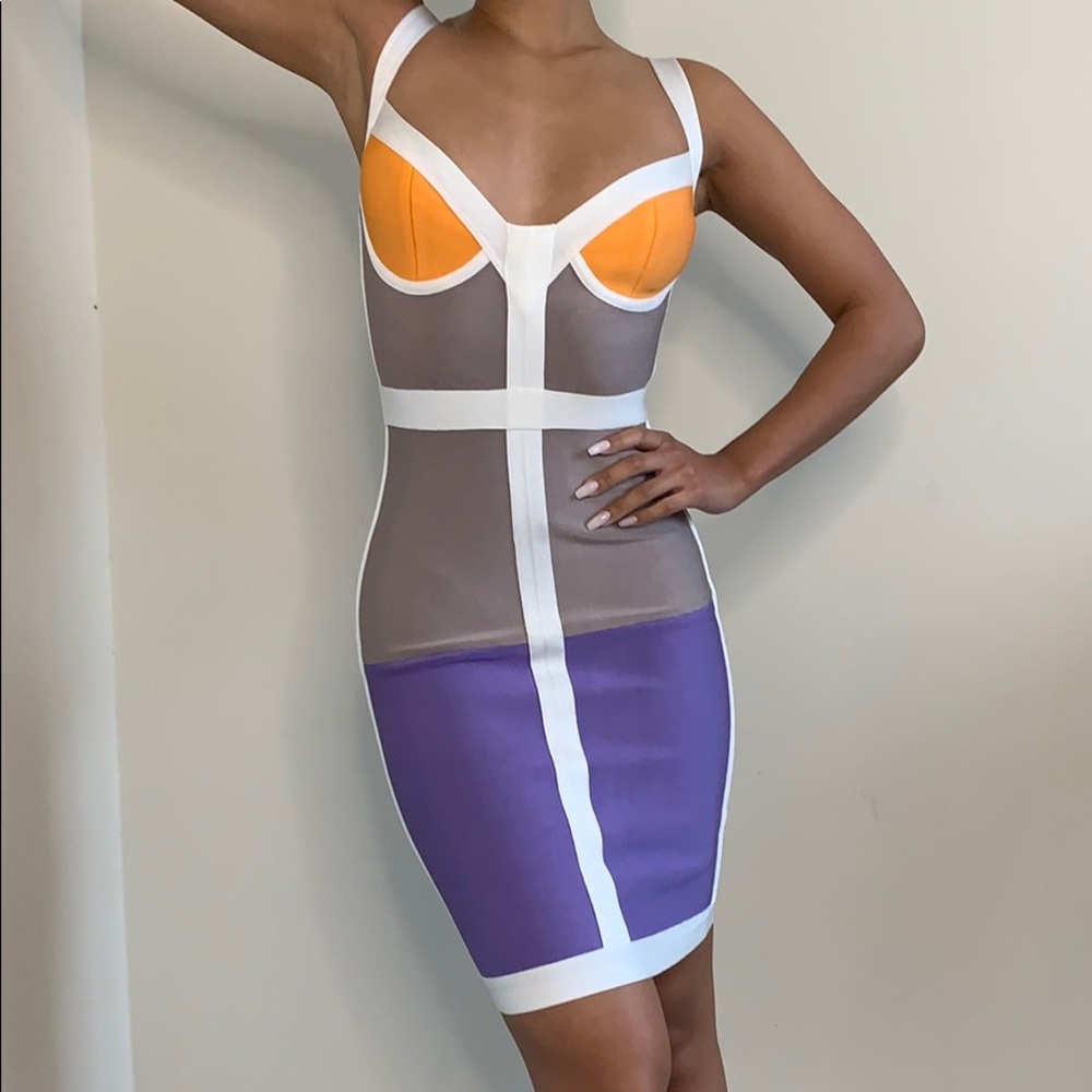 House of CB Colorblock Midi Dress - Orange, Gray, Purple